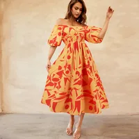 Women's A- Line Skirt Casual Elegant Streetwear Boat Neck Contrast Binding Short Sleeve Geometric Midi Dress Holiday Daily Selfie main image 2