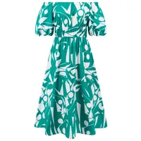 Women's A- Line Skirt Casual Elegant Streetwear Boat Neck Contrast Binding Short Sleeve Geometric Midi Dress Holiday Daily Selfie sku image 13