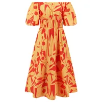 Women's A- Line Skirt Casual Elegant Streetwear Boat Neck Contrast Binding Short Sleeve Geometric Midi Dress Holiday Daily Selfie sku image 14