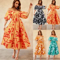Women's A- Line Skirt Casual Elegant Streetwear Boat Neck Contrast Binding Short Sleeve Geometric Midi Dress Holiday Daily Selfie main image 1