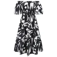 Women's A- Line Skirt Casual Elegant Streetwear Boat Neck Contrast Binding Short Sleeve Geometric Midi Dress Holiday Daily Selfie main image 4