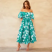 Women's A- Line Skirt Casual Elegant Streetwear Boat Neck Contrast Binding Short Sleeve Geometric Midi Dress Holiday Daily Selfie main image 5