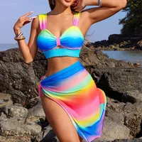 Women's Sexy Sweet Colorful 3 Pieces Set Swimwear sku image 1