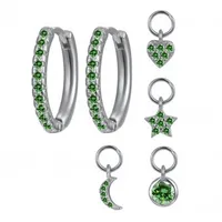 S925 Silver Needle Four Small Pendants Moon Star Cross Bead Hoop Set Earrings sku image 16