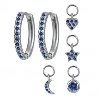 S925 Silver Needle Four Small Pendants Moon Star Cross Bead Hoop Set Earrings sku image 20