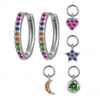 S925 Silver Needle Four Small Pendants Moon Star Cross Bead Hoop Set Earrings sku image 15