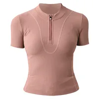 Casual Elegant Lady Solid Color Nylon Spandex Standing Collar Active Tops T-shirt sku image 11