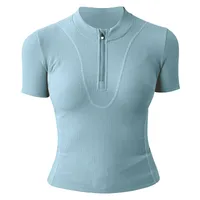 Casual Elegant Lady Solid Color Nylon Spandex Standing Collar Active Tops T-shirt sku image 12