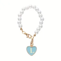 Lady Letter Artificial Pearl Metal Keychain sku image 21