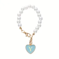 Lady Letter Artificial Pearl Metal Keychain sku image 12