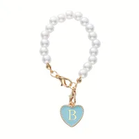 Lady Letter Artificial Pearl Metal Keychain sku image 13