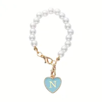 Lady Letter Artificial Pearl Metal Keychain sku image 5
