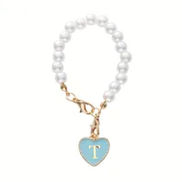 Lady Letter Artificial Pearl Metal Keychain sku image 9