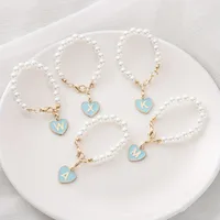 Lady Letter Artificial Pearl Metal Keychain main image 3