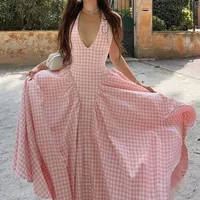 Elegant French Style V-neck Dress Spring New Sleeveless High Waist Print A- Line Skirt Ladies Fashion Halter main image 3