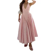 Elegant French Style V-neck Dress Spring New Sleeveless High Waist Print A- Line Skirt Ladies Fashion Halter main image 5