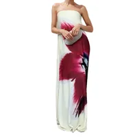 Spring New European Style Printed Halter High Waist Long Dress Elegant Commuter Solid Color Design Sleeveless Ankle Length main image 5