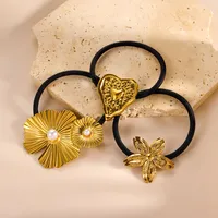 Women's Sweet IG Style Heart Shape Flower 304 Stainless Steel Inlay Pearl Hair Tie main image 5