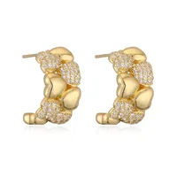 1 Pair Retro C Shape Heart Shape Copper Zircon 18K Gold Plated Ear Studs sku image 2