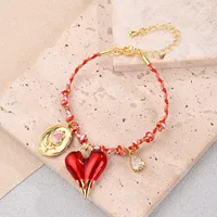 Modern Style Sweet Fruit Heart Shape Flower 304 Stainless Steel Cotton Copper Polishing Enamel Plating Zircon 18K Gold Plated Women's Bracelets Necklace Jewelry Set main image 2