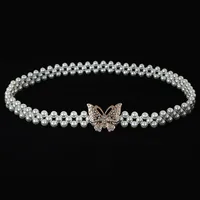 Sweet Flower Butterfly Imitation Pearl Rhinestone Women's Chain Belts sku image 13