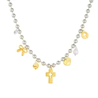 Modern Style Cross Heart Shape Bow Knot 304 Stainless Steel Plating Women's Multi Charms Necklace main image 3