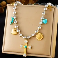 Modern Style Cross Heart Shape Bow Knot 304 Stainless Steel Plating Women's Multi Charms Necklace sku image 1