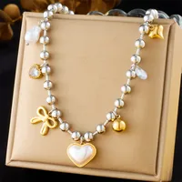 Modern Style Cross Heart Shape Bow Knot 304 Stainless Steel Plating Women's Multi Charms Necklace sku image 2