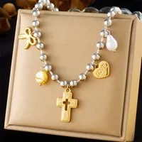 Modern Style Cross Heart Shape Bow Knot 304 Stainless Steel Plating Women's Multi Charms Necklace sku image 4