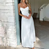 Elegant Solid Color A- Line Dress Spring New European Style Ladies Fashion Strapless Mid-Length Dress Dress Elegant Commuter Dress Dress main image 3