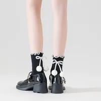 Women's Sweet Color Block Cotton Pom Poms Crew Socks 1 Piece main image 3