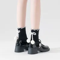 Women's Sweet Color Block Cotton Pom Poms Crew Socks 1 Piece main image 4
