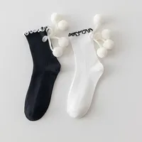Women's Sweet Color Block Cotton Pom Poms Crew Socks 1 Piece main image 1