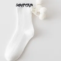 Women's Sweet Color Block Cotton Pom Poms Crew Socks 1 Piece sku image 1