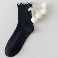 Women's Sweet Color Block Cotton Pom Poms Crew Socks 1 Piece sku image 2
