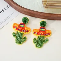 1 Pair IG Style Cactus Coconut Tree Horse Knitting Glass Drop Earrings main image 2