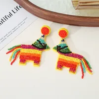 1 Pair IG Style Cactus Coconut Tree Horse Knitting Glass Drop Earrings sku image 3