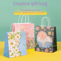 Oil Painting Style Kraft Paper Bag Custom Cross-border Gift Bag Milk Tea Baking Takeaway Tote Bag Student Gift Bag main image 1