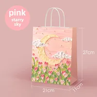 Oil Painting Style Kraft Paper Bag Custom Cross-border Gift Bag Milk Tea Baking Takeaway Tote Bag Student Gift Bag sku image 6