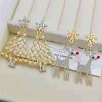1 Pair IG Style Christmas Tree Snowflake Elk Inlay Alloy Rhinestones Pearl Drop Earrings main image 1
