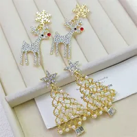 1 Pair IG Style Christmas Tree Snowflake Elk Inlay Alloy Rhinestones Pearl Drop Earrings main image 4