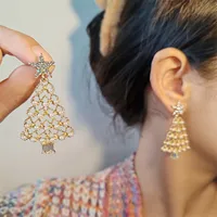 1 Pair IG Style Christmas Tree Snowflake Elk Inlay Alloy Rhinestones Pearl Drop Earrings main image 7