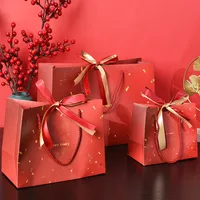 Cross-border Gift Bag Exquisite Gift Bag Spot Paper Bag Packaging Bag White Cardboard Handbag Candy Bag Double Ribbon main image 3