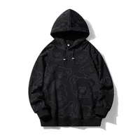 Trendy Men's Cotton Hooded Sweatshirt, Spring - Autumn Bear Print Streetwear, Loose Fit Couple Matching Pullover main image 1