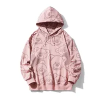 Trendy Men's Cotton Hooded Sweatshirt, Spring - Autumn Bear Print Streetwear, Loose Fit Couple Matching Pullover main image 2
