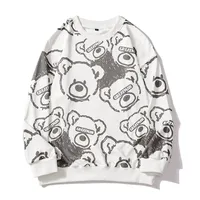 Trendy Men's Cotton Hooded Sweatshirt, Spring - Autumn Bear Print Streetwear, Loose Fit Couple Matching Pullover main image 5