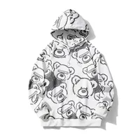 Trendy Men's Cotton Hooded Sweatshirt, Spring - Autumn Bear Print Streetwear, Loose Fit Couple Matching Pullover main image 3