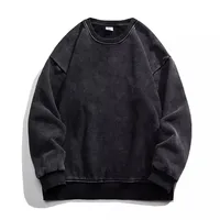 American Style 100% Cotton Vintage Washed Crew Neck Hoodie - Contemporary High Street Loose Fit Plain Streetwear Customizable Design sku image 3