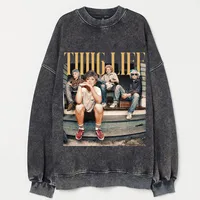 American Style 100% Cotton Vintage Washed Crew Neck Hoodie - Contemporary High Street Loose Fit Plain Streetwear Customizable Design sku image 9