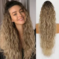 Women's Elegant Retro Sexy Masquerade Christmas Cosplay Chemical Fiber High Temperature Wire Curls Long Curly Hair Ponytail Wig Clips sku image 1